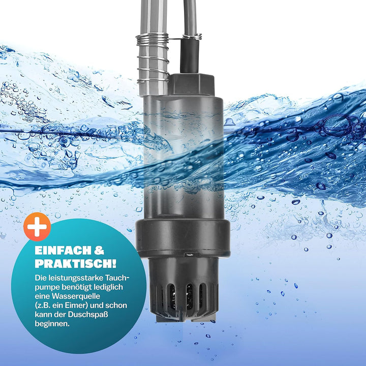 Monzana® Campingdusche tragbar mit Pumpe 12V KFZ-Adapter Aufbewahrungstasche 2m Schlauch 5m Stromkab