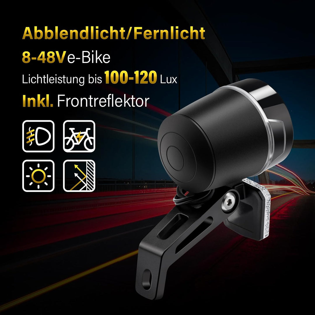 E-Bike Dynamo LED Fahrradlicht 30-100 LUX mit StVZO Zulassung - Fahrradlampe Frontlicht & Scheinwerf