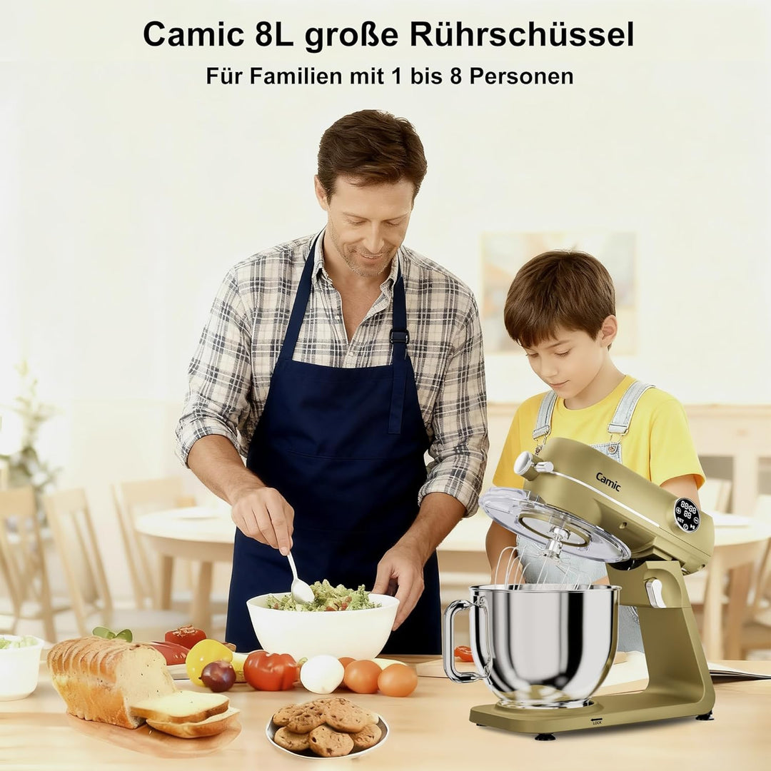 Camic Küchenmaschine 1800W, 8L Knetmaschine aus Vollmetall mit 10 Stufen, digitaler Touchscreen, Tim