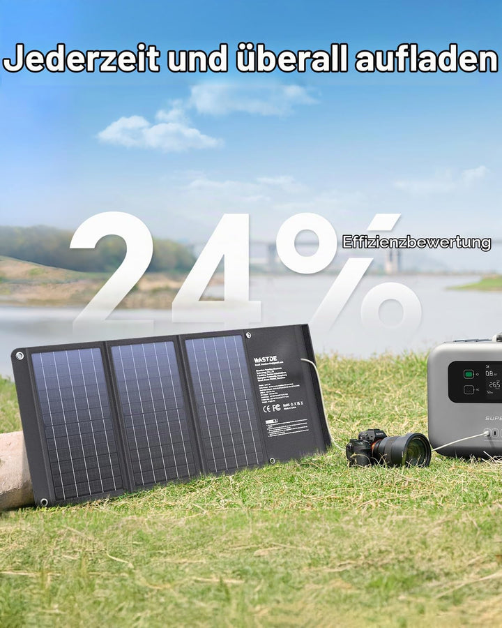 30W Solarpanel Faltbares, WASTDE Tragbar Solarladegerät ETFE mit DC30V, QC3.0 USB-A/USB-C Anschlüsse