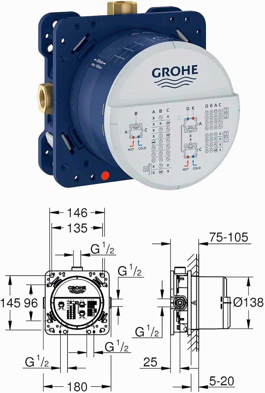 vanvilla Duschsystem mit Unterputz Duscharmatur von Grohe Eurocube Einhandmischer und vanvilla Regen