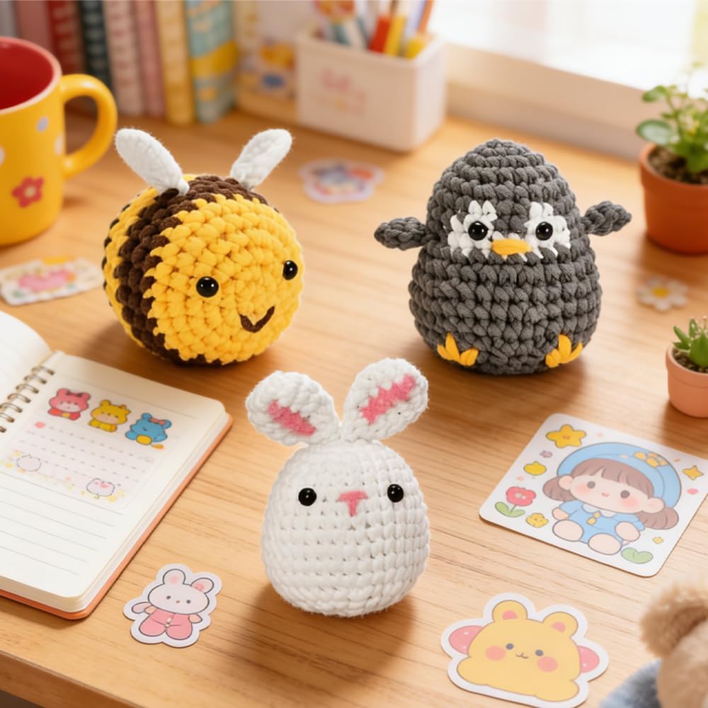 KUWUNG Häkelset für Anfänger, Crochet Set mit Zubehör, Häkelset Tiere, Häckel Kit für Anfänger für E
