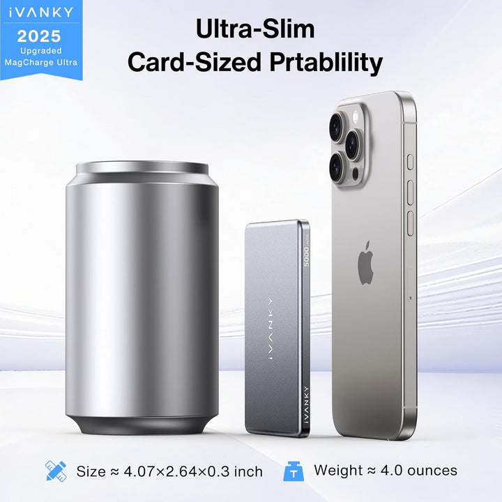 iVANKY 0.76 cm Ultra Slim Magsafe Power Bank für iPhone 17 Air, 5000mAh Klein Card-Thin Wireless Por