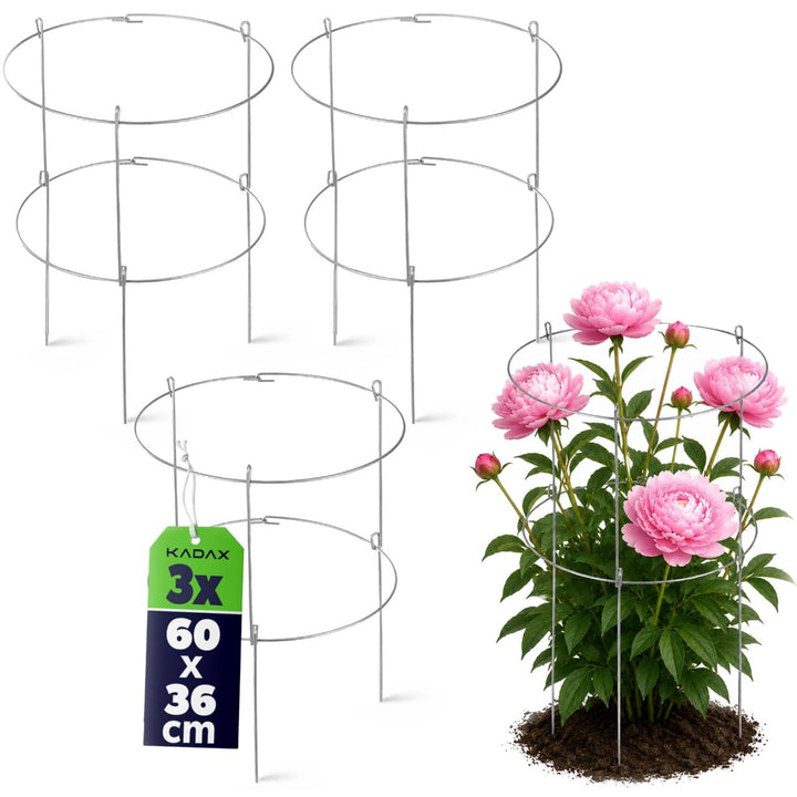 KADAX 3er Set Blumenstütze 60 cm Höhe, Pflanzstütze aus pulverbeschichtetem Stahl, Staudenhalter für