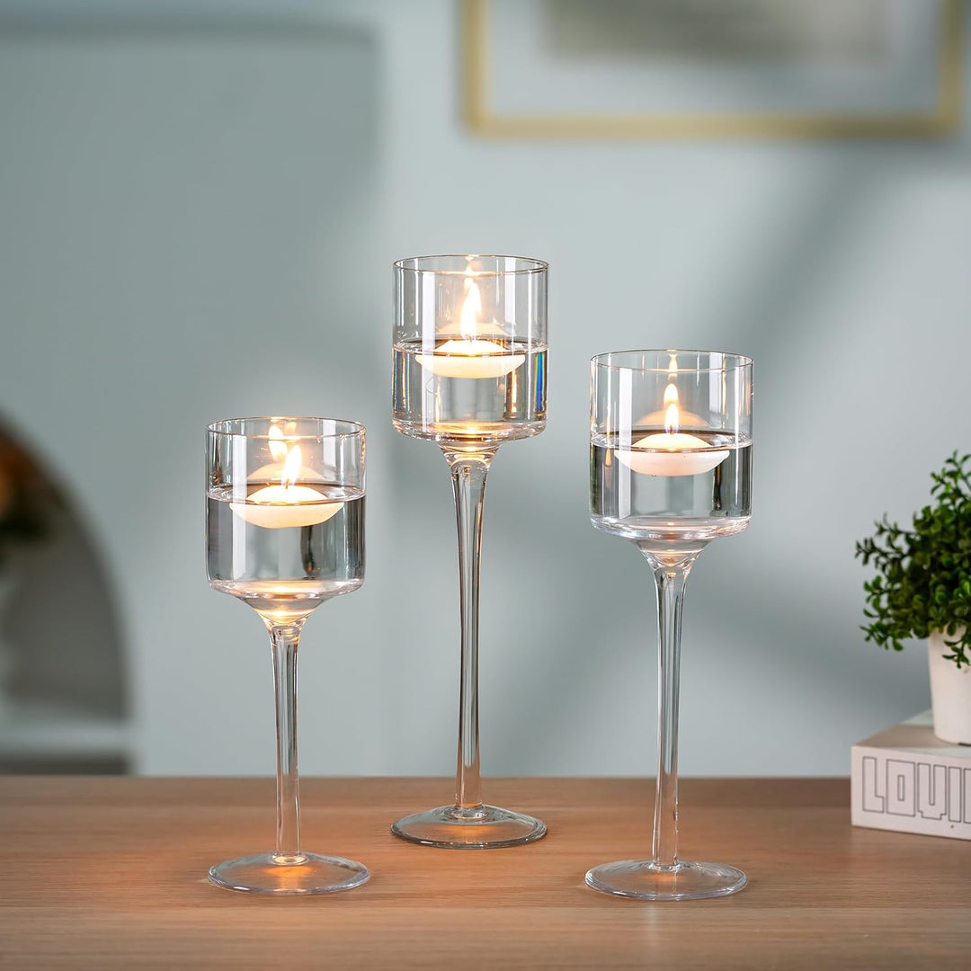 Nuptio Teelichthalter 3 Stück Glas Kerzenhalter für Teelicht & Schwimmkerzen Hohe Elegante Stumpenke