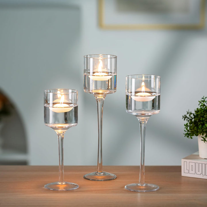 Nuptio Teelichthalter 3 Stück Glas Kerzenhalter für Teelicht & Schwimmkerzen Hohe Elegante Stumpenke