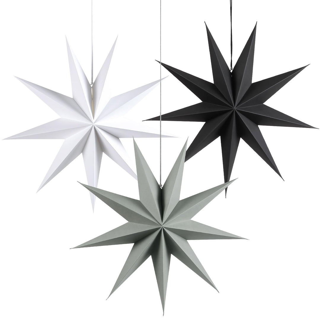 SUNBEAUTY 3 Stück Papierstern Schwarz &amp; Weiss &amp; Grau 30cm,Papiersterne Zum Aufhängen,Weihnachten Pap