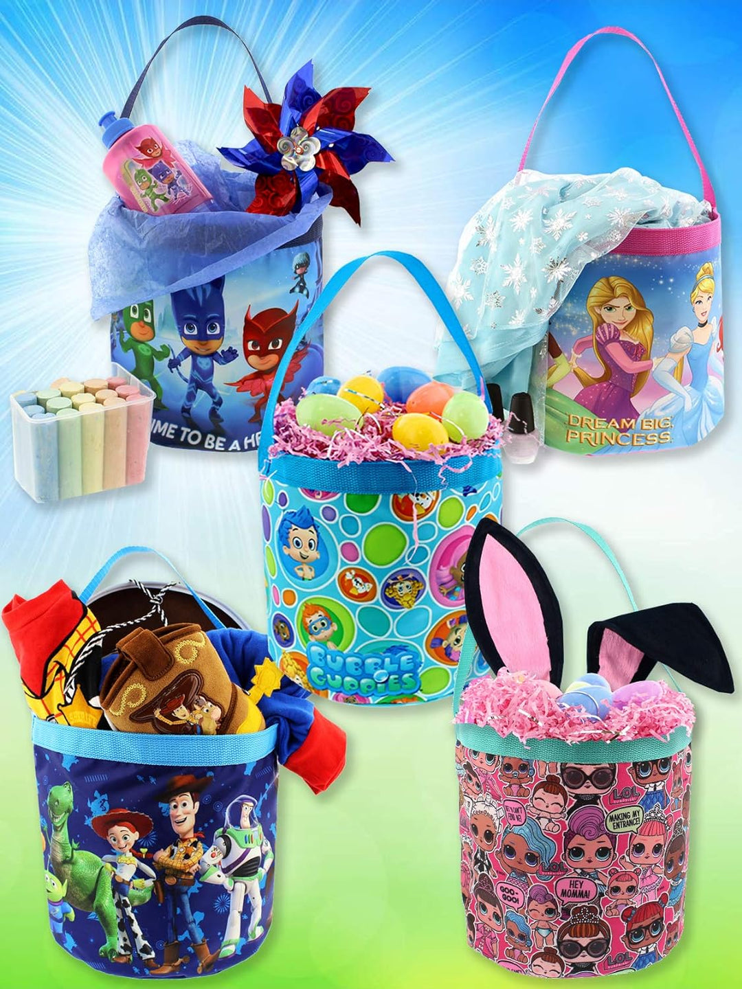 Bubble Guppies Boys Girls Collapsible Nylon Easter Basket Bucket Gift Tote Bag (One Size, Blue) Einh