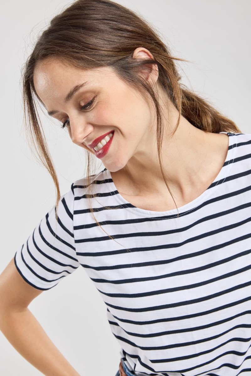 Armor Lux Damen Hoedic T-Shirt, Mehrfarbig (Blanc/Rich Navy Bi9), XXXX-Large (Herstellergrösse: 8)