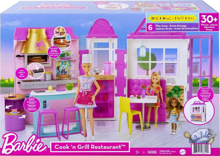Barbie Cook 'n Grill Restaurant, 6 Spielbereiche, über 30 Teile, Licht- und Soundeffekte, Spielset k