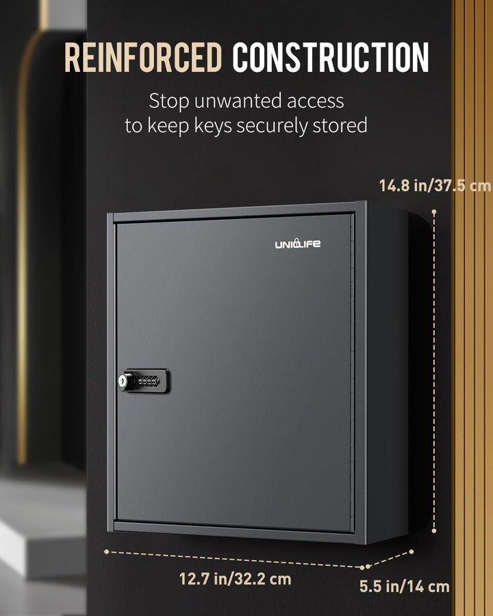 Uniclife 60 Positionen Schlüsselschrank mit Kombination und Schlüsselschloss, zurücksetzbar, schwarz