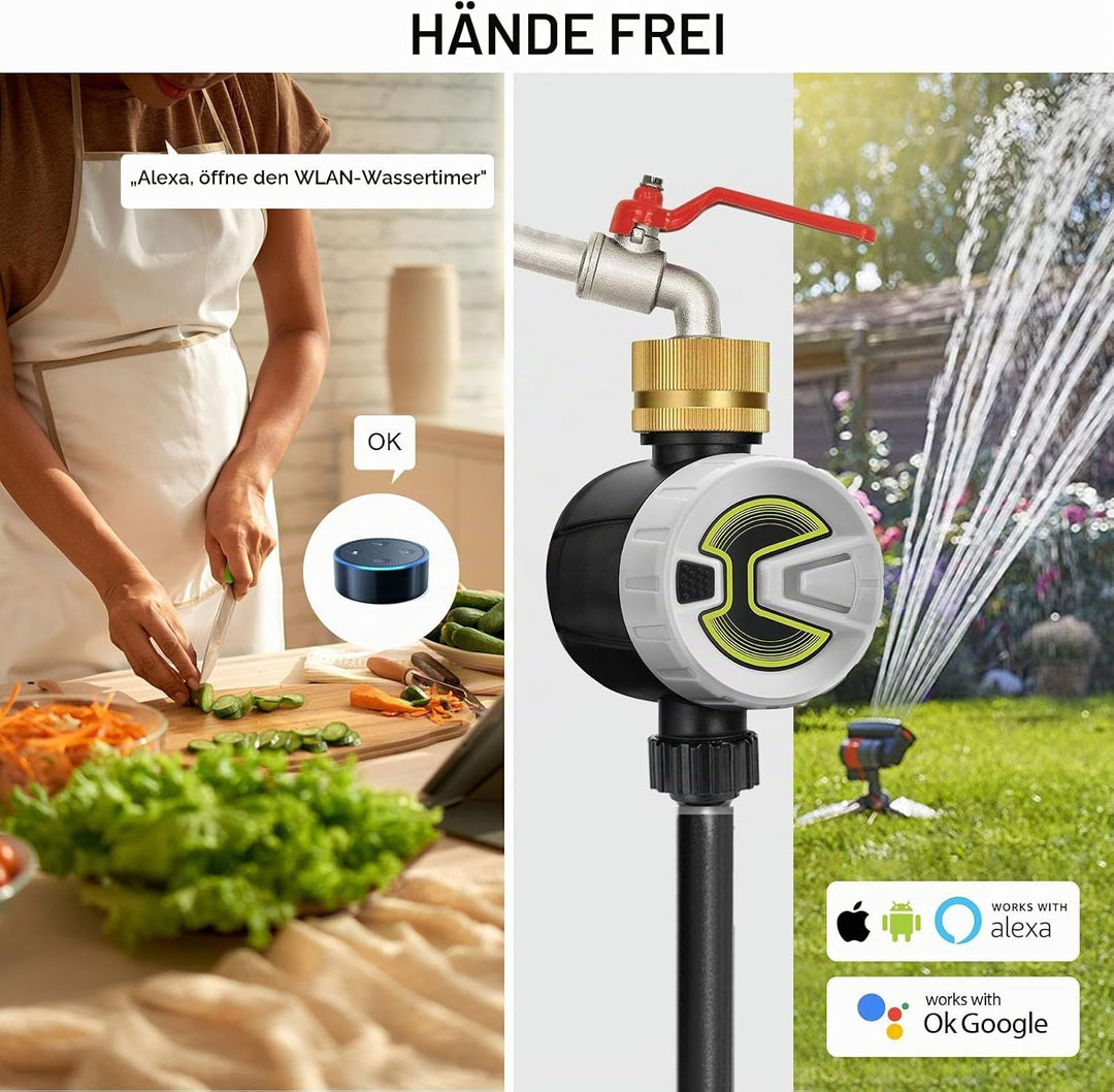 Bewässerungscomputer WLAN mit Messing-Wassereinlass, APP-Steuerung über 2,4 GHz WLAN und Bluetooth,