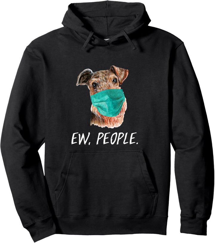 AIREDALE TERRIER mit Gesichtsmaske Mundschutz Hund EW PEOPLE Pullover Hoodie