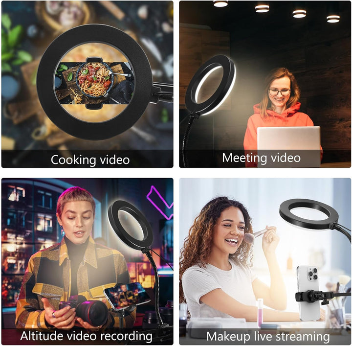 Overhead Stativ Handy mit Ringlicht, Ringlicht Overhead Handystativ, Flexible LED-Ringlicht mit Hand