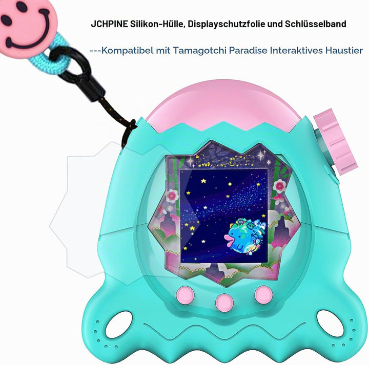 BCWGION Silikonhülle kompatibel mit Tamagotchi Paradise, mit TPU Softscreen Schutzfolie und Fingerba