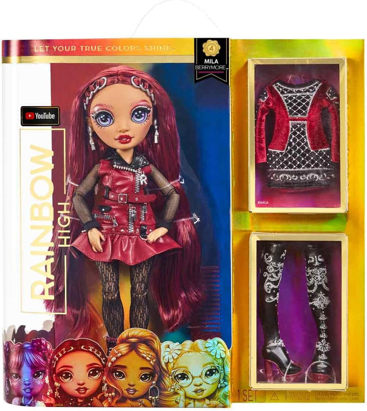 Rainbow High Modepuppe - Mila Berrymore - Burgunderrote Puppe - Inkl. 2 Mix & Match Designer-Outfits