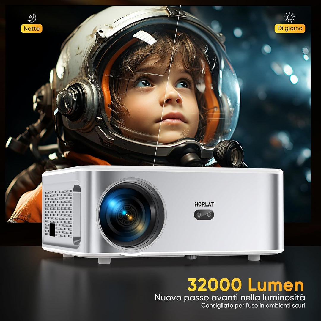 Beamer, HORLAT 28000 Lumen Beamer 4K Heimkino, WiFi 6 Bluetooth Beamer Outdoor, Auto/4P Trapezkorrek