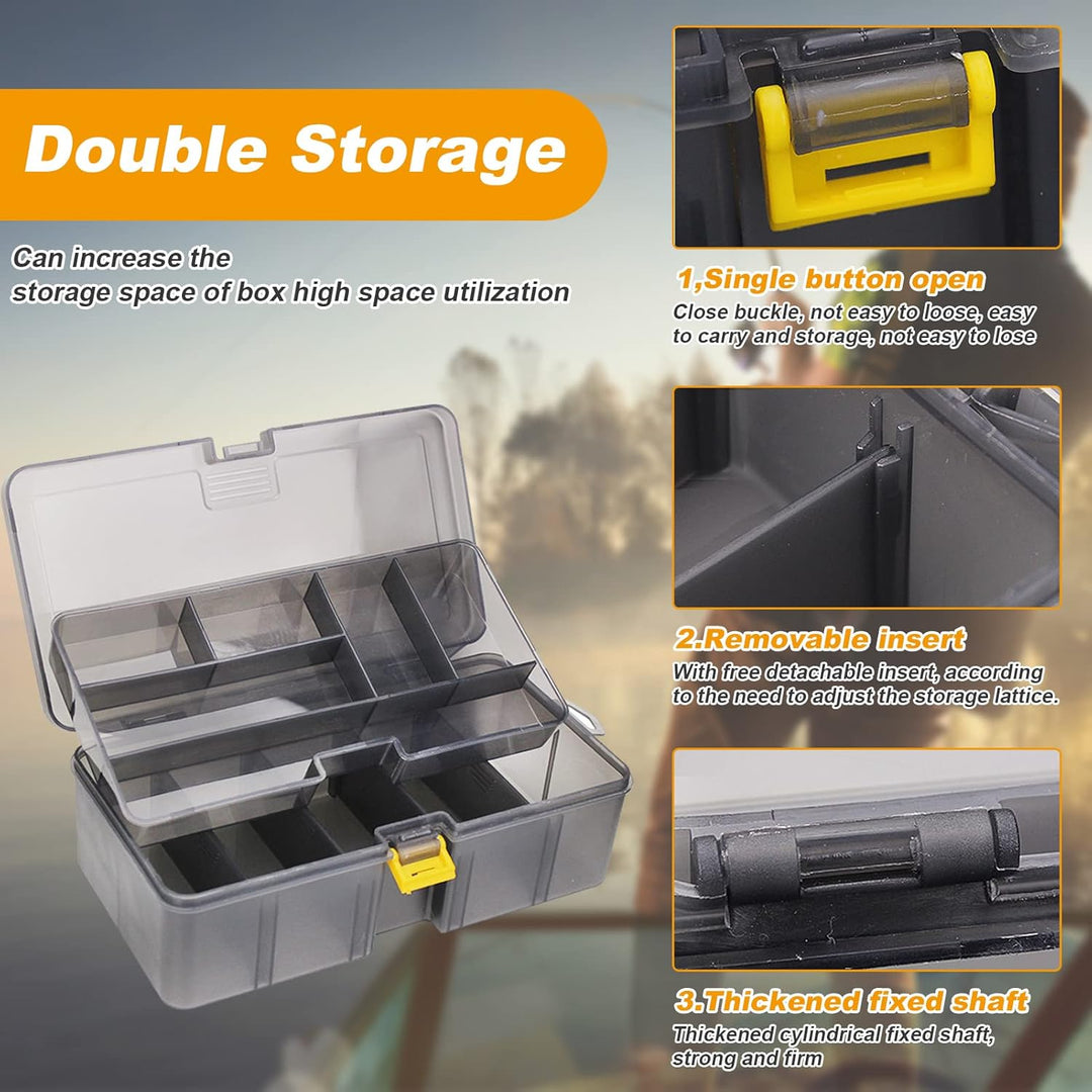 Pilipane Tackle Box Organizer Angelzubehör-Tablett,doppellagige Angelköder-Aufbewahrungsbox mit bewe