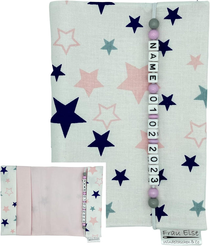 Grosse Windeltasche XXL mit Name personalisiert Wickeltasche - Sterne weiss rosa - für Mädchen