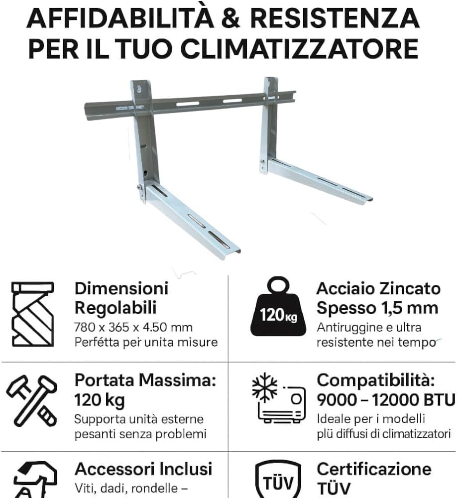 HM, Verstellbare Halterung für Klimaanlage aussen 780 x 365 x 450 mm – Tragkraft 120 kg, verzinkter