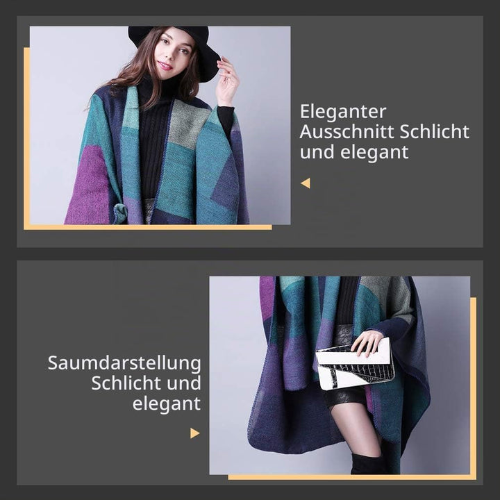 Lifetooler Frauen Poncho Damen Open Front Winterstrickjacke Lady Wendeumhang Bedruckte übergrosse Um