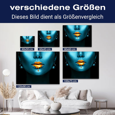 wandmotiv24 Leinwand-Bild Gold Collection, Grösse 40x30cm, Querformat, Frau in Blau mit Gold auf den