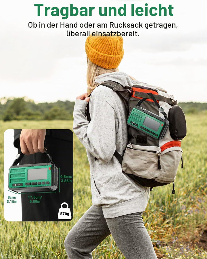 Esky Kurbelradio, AM/FM/NOAA 7 in 1 Notfallradio mit 10000mAh Akku Wiederaufladbare 3 Lademodi Tragb