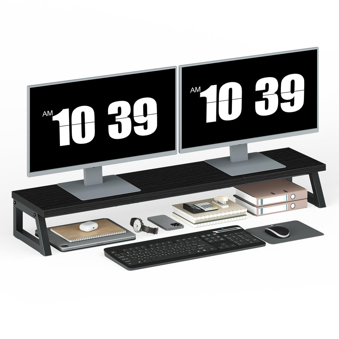HOOBRO Monitorständer Holz für 2 Monitore, 100 x 24 x 12,5 cm, Dual Monitor Ständer, Bildschirmerhöh