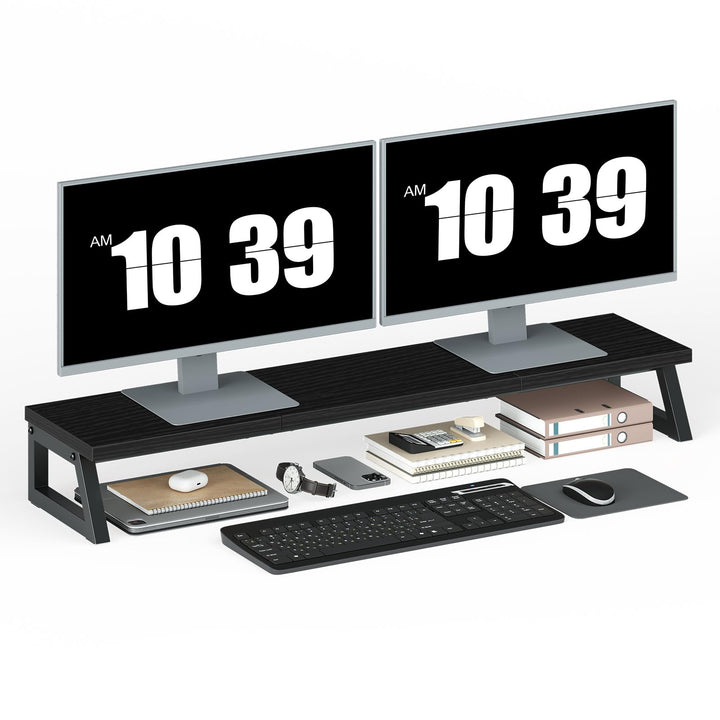 HOOBRO Monitorständer Holz für 2 Monitore, 100 x 24 x 12,5 cm, Dual Monitor Ständer, Bildschirmerhöh