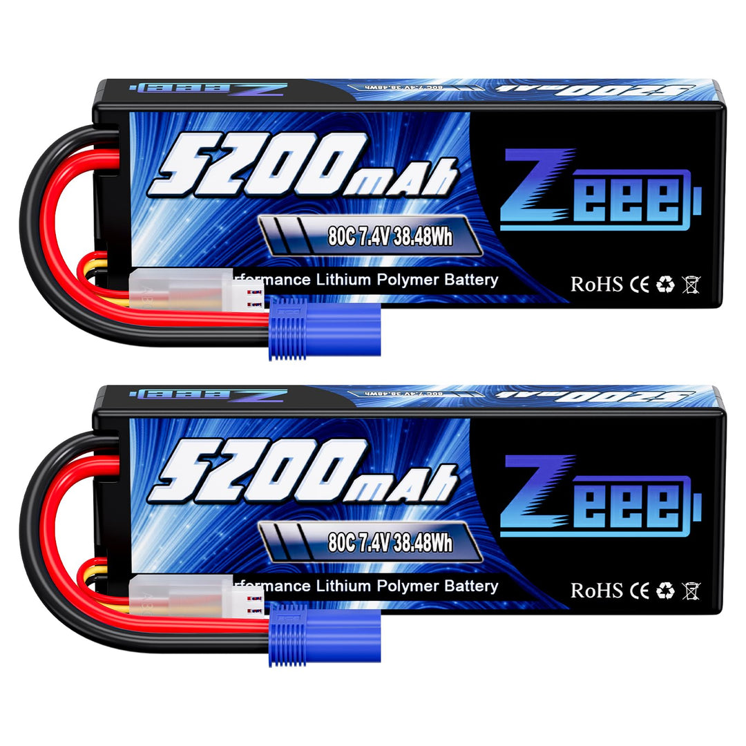 Zeee 2S Lipo Akku 5200mAh 7,4V 80C Hardcase Batterie mit EC5 Stecker für RC Evader BX Auto Car Truck