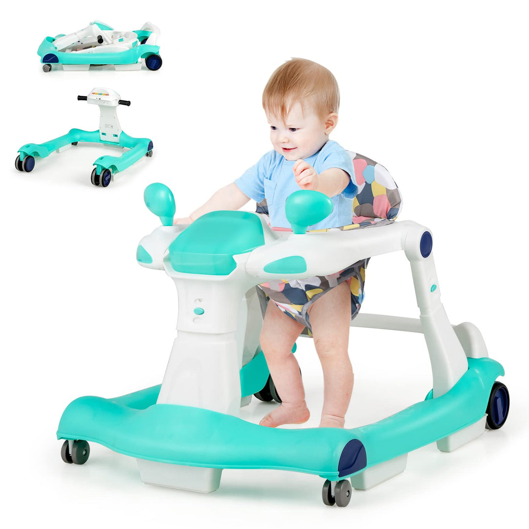 GOPLUS 2 in 1 Faltbarer Lauflernhilfe, Höhenverstellbare Lauflernwagen mit Licht, Musik & Einstellba