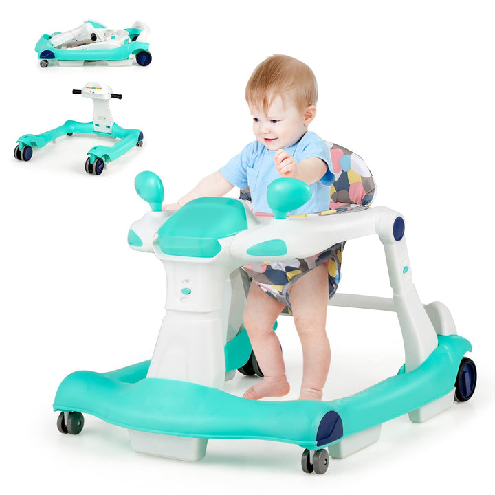 GOPLUS 2 in 1 Faltbarer Lauflernhilfe, Höhenverstellbare Lauflernwagen mit Licht, Musik & Einstellba