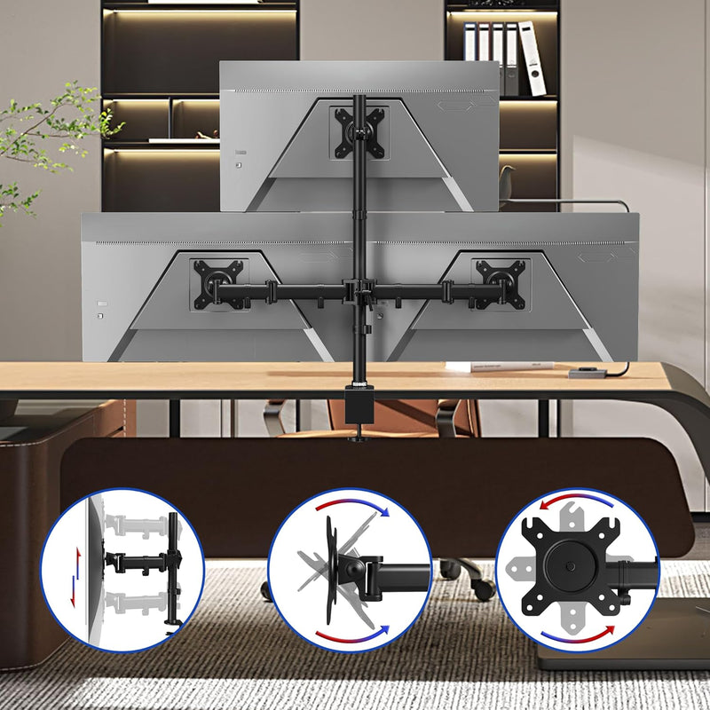 Duronic DM253 Monitorarm | Monitor Halterung 3 Bildschirme bis 27" Zoll | LCD LED Display Ständer bi