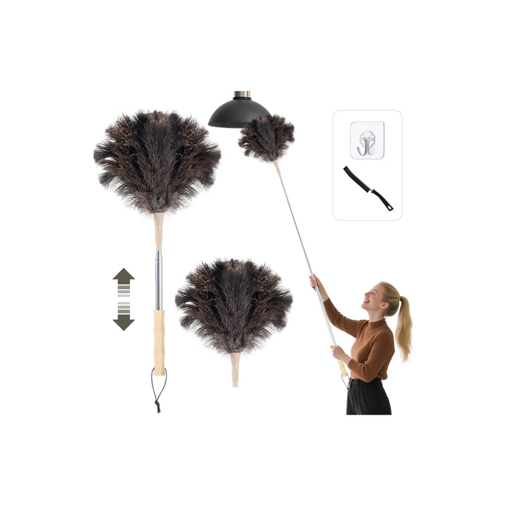 Staubwedel Straussenfedern, Staubwedel Teleskop Waschbar, Ausziehbar bis 125cm für Decken & empfindl