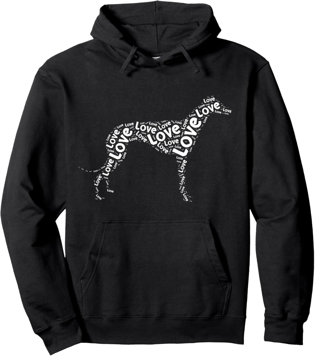 Liebe Windhund Hund Silhouette Wort Wolke Haustier Besitzer Pullover Hoodie