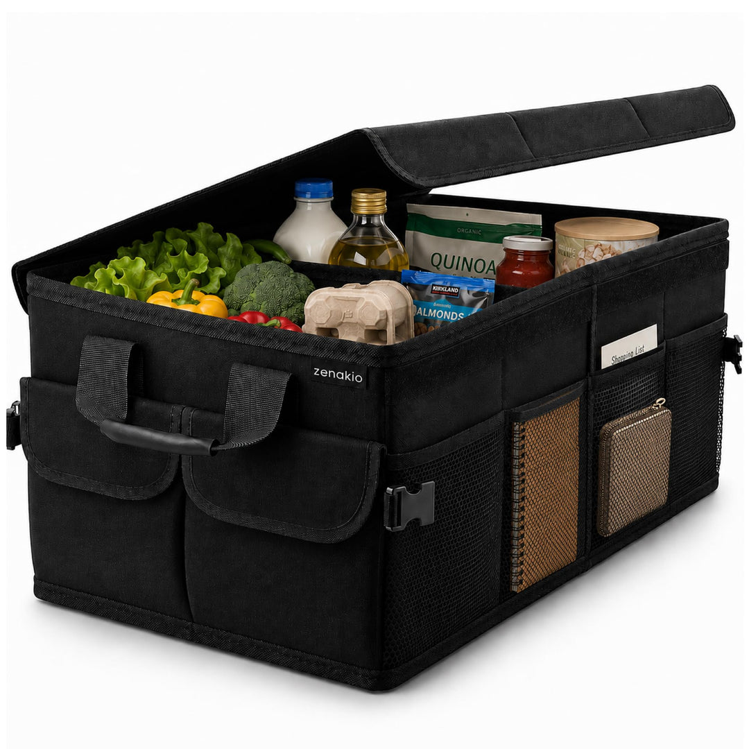 Premium Kofferraum Organizer mit Deckel - Auto Organizer Faltbar Stabil &amp; Rutschfest - Auto Kofferra