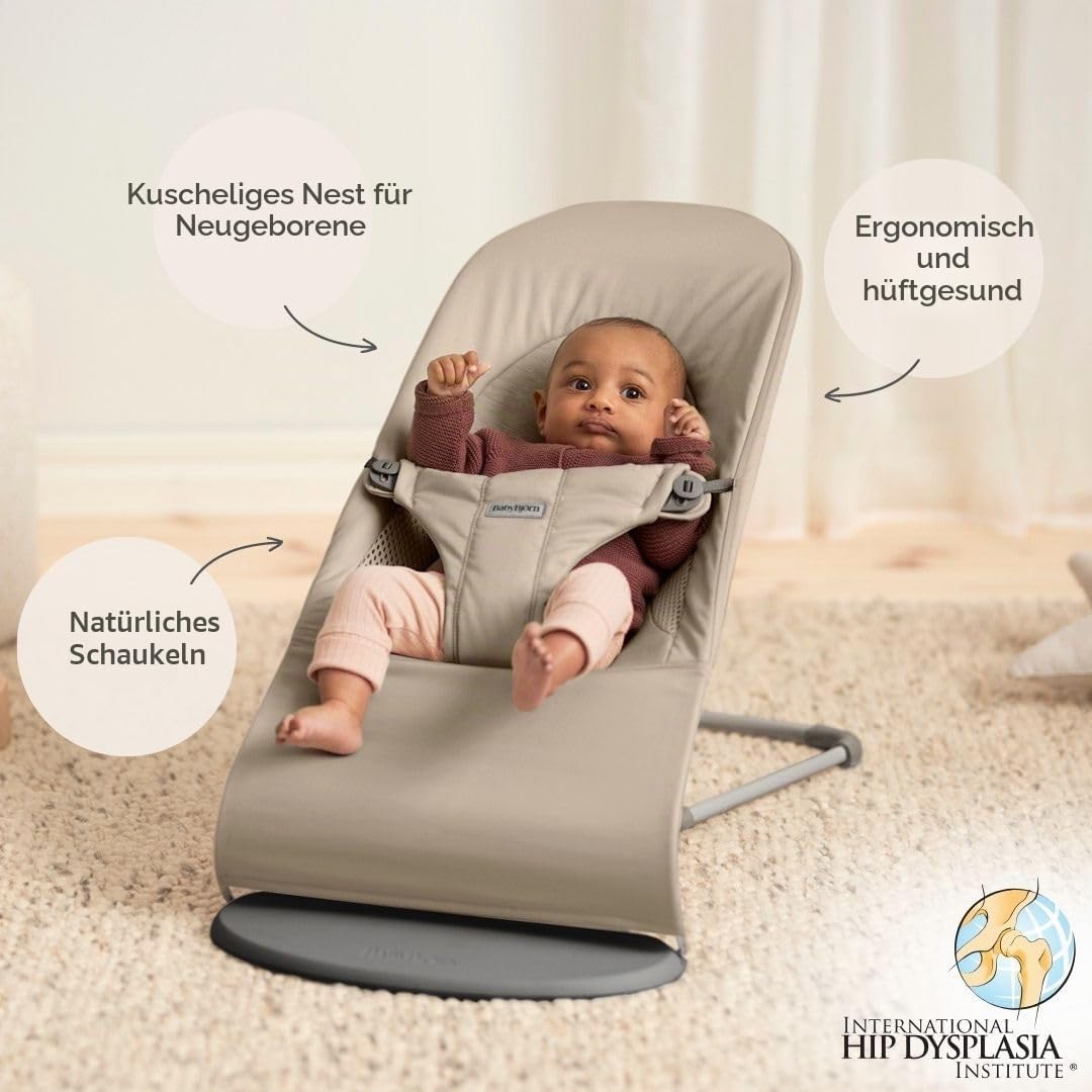 BabyBjörn Babywippe Balance Soft, Gewebt/Jersey, Tri-Fabric, Sandgrau