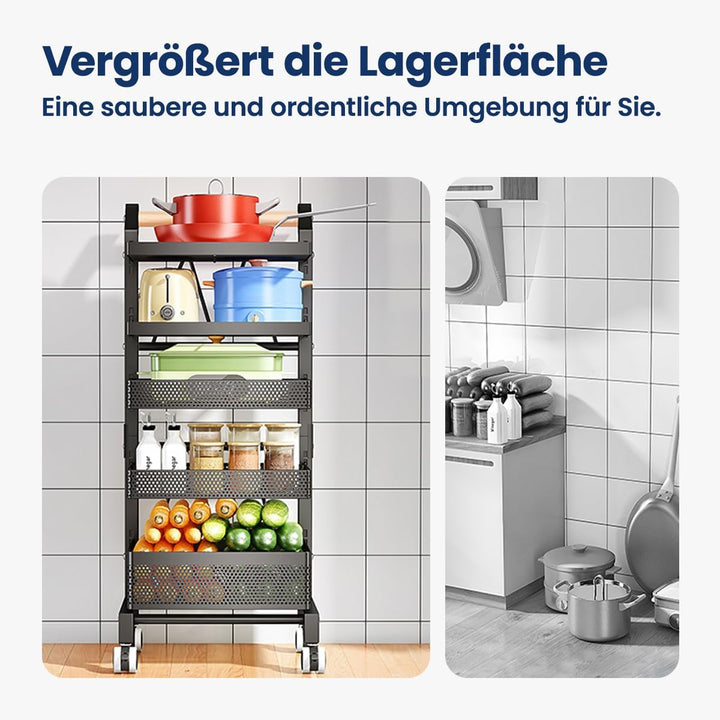 Heikoeco® Servierwagen Küchenwagen mit Rollen, Gemüseregal Metall, Obst Aufbewahrung, Rollwagen Allz