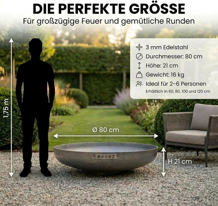 Feuerschale 80 cm Edelstahl - Feuerschalen für den Garten - Feuerstelle Outdoor & Feuertonne - Feuer