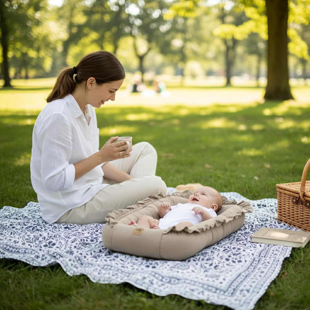 PIMKO Babynest mit rüschen Babynestchen für Baby Kuschelnest Babykokon für Neugeborene Baumwolle Nes