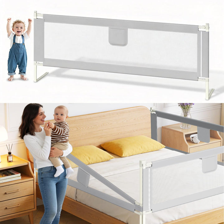 Bettgitter 200cm, Bettgitter Rausfallschutz Bett Höhenverstellbar 64-96cm, Bettschutzgitter Kinderbe