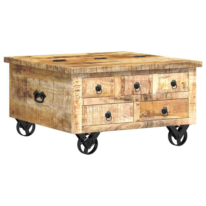 vidaXL Raues Mangoholz Couchtisch mit 5 Schubladen 1 Staufach Vintage Beistelltisch Wohnzimmertisch