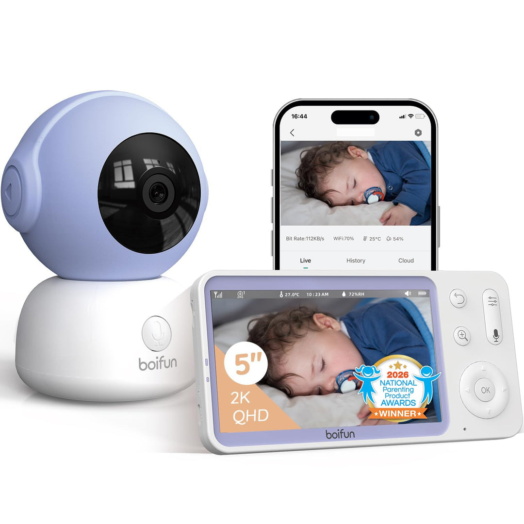 Boifun Babyphone mit Kamera und App, 5" 2K Bildschirm Babyfon, Weinen/Bewegungs/Geräuscherkennung,PT