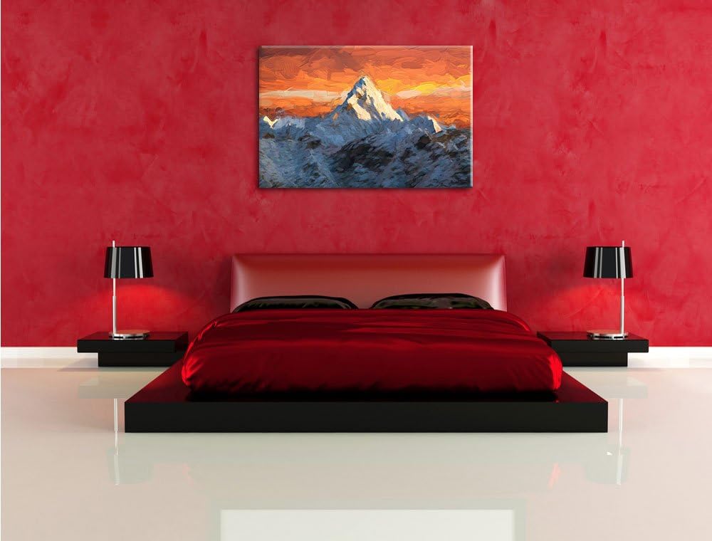 Pixxprint schneebedeckte Berge als Leinwandbild/Grösse: 100x70 cm/Wandbild/Kunstdruck/fertig bespann