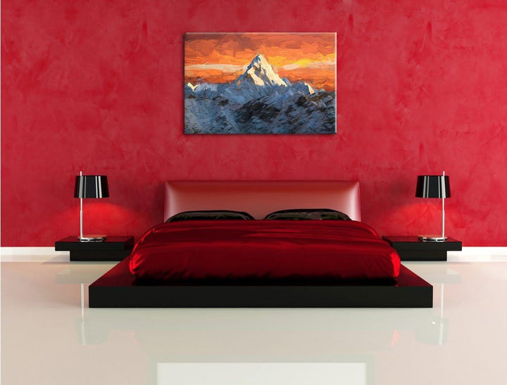 Pixxprint schneebedeckte Berge als Leinwandbild/Grösse: 100x70 cm/Wandbild/Kunstdruck/fertig bespann