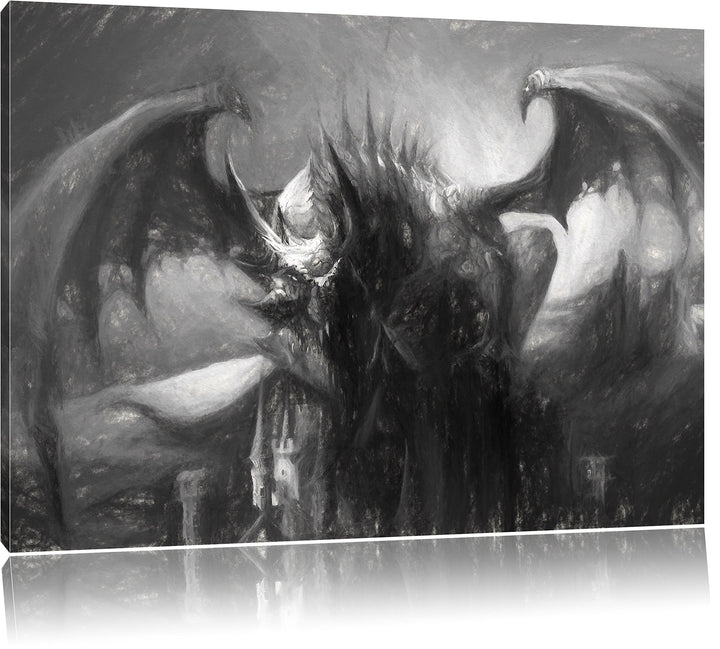 Pixxprint der Drache auf der Festung Kunst als Leinwandbild/Grösse: 100x70 / Wandbild/Kunstdruck/fer