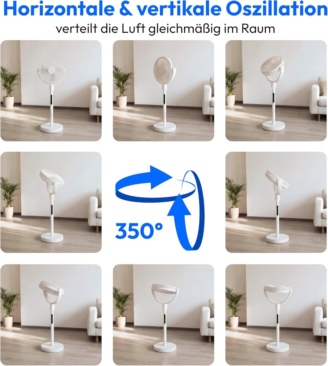 MEDION Akku - Standventilator mit Fernbedienung, 10 Geschwindigkeitsstufen, 24 Watt Leistung, 350° h