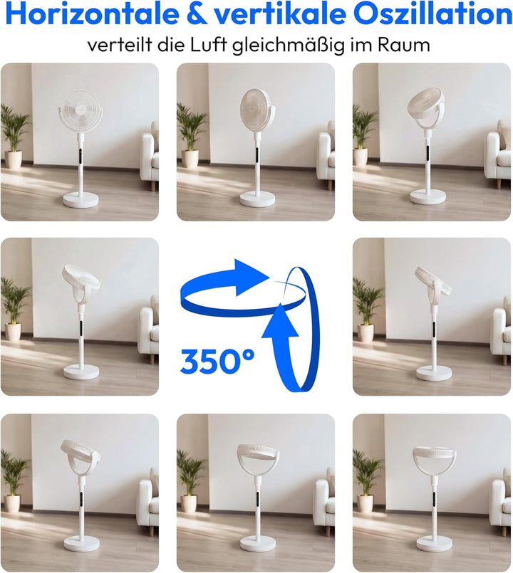MEDION Akku - Standventilator mit Fernbedienung, 10 Geschwindigkeitsstufen, 24 Watt Leistung, 350° h