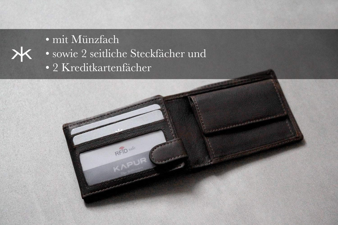KAPUR kleine Echtleder Herren Geldbörse ‚MR. Tom‘ im Querformat, edles Portemonnaie mit 6 Kreditkart