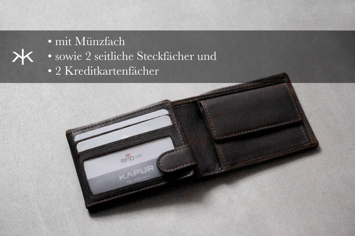 KAPUR kleine Echtleder Herren Geldbörse ‚MR. Tom‘ im Querformat, edles Portemonnaie mit 6 Kreditkart